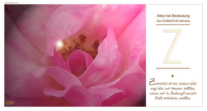 Zuversicht ist ein hohes Gut, auf das wir trauen sollten, wenn wir in Zukunft unsere Ziele erreichen wollen. Wie ein BLITZ erreicht uns die HÖCHSTE KRAFT GOTTES. SYMBOL größter ENERGIE und enormer LIEBESKRAFT, die vom HIMMEL kommt. Z - Das KOSMISCHE Alphabet