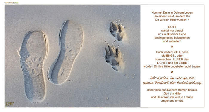 Kommst Du je in Deinem Leben an einen Punkt, an dem Du Dir wirklich Hilfe wünscht? GOTT wartet nur darauf uns in all seiner Liebe bedingungslos beizustehen und zu helfen! Doch weder GOTT, noch die ENGEL oder kosmischen HELFER des LICHTS und der LIEBE würden Dir ihre Hilfe ungebeten aufdrängen. Wir haben immer unsere eigene Freiheit der Entscheidung, daher bitte aus Deinem Herzen heraus Gott um Hilfe und Dein Wunsch wird in Freude umgehend erhört. BITTE