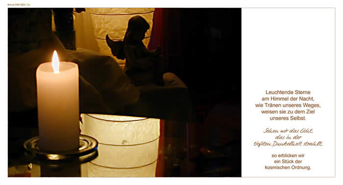 Das Licht unseres Weges - Leuchtende Sterne am Himmel der Nacht, wie Tränen unseres Weges, weisen sie zu dem Ziel unseres Selbst. Sehen wir das Licht, das in der tiefsten Dunkelheit strahlt, so erblicken wir ein Stück der kosmischen Ordnung.