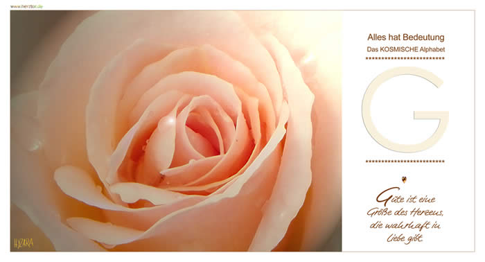 Das KOSMISCHE Alphabet, Güte ist eine Größe des Herzens, die wahrhaft in Liebe gibt. Der Weg, den Du begonnen hast, führt über Deine eigene MITTE, über Dein ICH. Wie das geöffnete "C", das nun durch eine weitere Linie zu Dir, in Deine Balance und MITTE weist. Finde Deine INNERE MITTE und lebe in Harmonie und Ausgleich. G - Das KOSMISCHE Alphabet