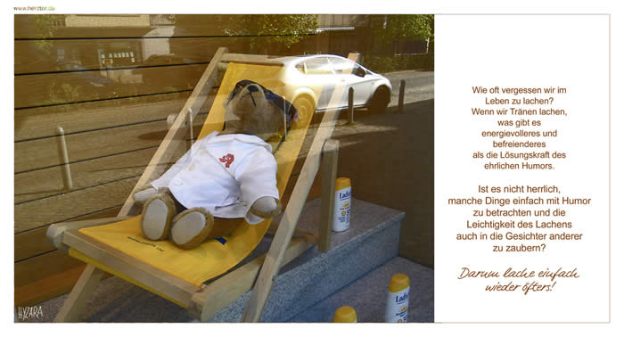 Lachen - Wie oft vergessen wir im Leben zu lachen? Wenn wir Tränen lachen, was gibt es energievolleres und befreienderes als die Lösungskraft des ehrlichen Humors. Ist es nicht herrlich, manche Dinge einfach mit Humor zu betrachten und die Leichtigkeit des Lachens auch in die Gesichter anderer zu zaubern? Darum lache einfach wieder öfters! 