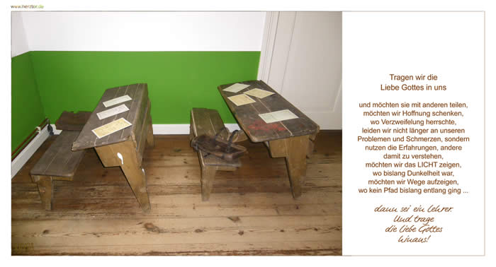 Lehrer - Tragen wir die Liebe Gottes in uns und möchten sie mit anderen teilen, möchten wir Hoffnung schenken, wo Verzweifelung herrschte, leiden wir nicht länger an unseren Problemen und Schmerzen, sondern nutzen die Erfahrungen, andere damit zu verstehen, möchten wir das LICHT zeigen, wo bislang Dunkelheit war, möchten wir Wege aufzeigen, wo kein Pfad bislang entlang ging ... dann sein ein Lehrer. Und trage die Liebe Gottes hinaus