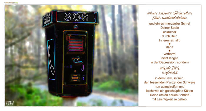 Niedergeschlagenheit , Wenn schwere Gedanken Dich niederdrücken und ein schmerzvoller Schrei Deiner Seele unlautbar durch Dein Inneres schallt, dann verharre nicht länger in der Depression, sondern erhebe Dich aufrecht in dem Bewusstsein, den fesselnden Panzer der Schwere nun abzustreifen und leicht wie ein geschlüpftes Küken Deine ersten neuen Schritte mit Leichtigkeit zu gehen. Niedergeschlagenheit