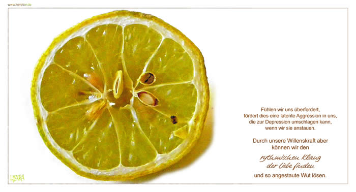 Rythmus des Lebens - Fühlen wir uns überfordert, fördert dies eine latente Aggression in uns, die zur Depression umschlagen kann, wenn wir sie anstauen. Durch unsere Willenskraft aber, können wir den rythmischen Klang der Liebe finden und so angestaute Wut lösen.