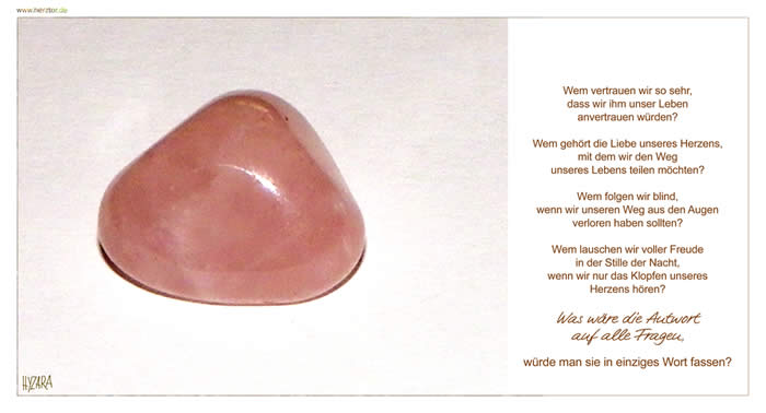 Wem ...?- Wem vertrauen wir so sehr, dass wir ihm unser Leben anvertrauen würden? Wem gehört die Liebe unseres Herzens, mit dem wir den Weg unseres Lebens teilen möchten? Wem folgen wir blind, wenn wir unseren Weg aus den Augen verloren haben sollten? Wem lauschen wir voller Freude in der Stille der Nacht, wenn wir nur das Klopfen unseres Herzens hören? Was wäre die Antwort auf alle Fragen, würde man sie in einziges Wort fassen?