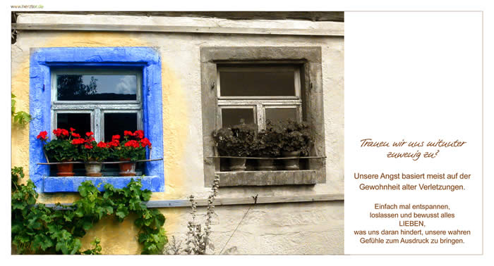 Zutrauen - Trauen wir uns mitunter zuwenig zu?Unsere Angst basiert meist auf der Gewohnheit alter Verletzungen. Einfach mal entspannen, loslassen und bewusst alles LIEBEN, was uns daran hindert, unsere wahren Gefühle zum Ausdruck zu bringen.